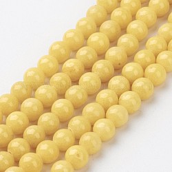 Chapelets de perles rondes en jade de Mashan naturelle, teinte, jaune, 6mm, Trou: 1mm, Environ 69 pcs/chapelet, 15.7 pouce