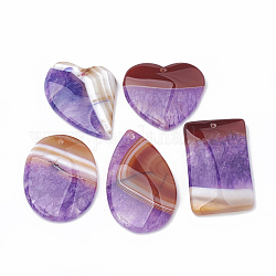 Teints crépitement naturel pendentifs en agate, forme mixte, support violet, 35~54x33~40x5~6mm, Trou: 1~1.5mm