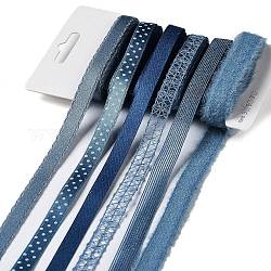 Ruban polyester 18 yards 6 styles, pour le bricolage fait main, nœuds de cheveux et décoration de cadeaux, palette de couleurs bleues, bleu, 3/8~1/2 pouce (10~12 mm), environ 3 mètre/style