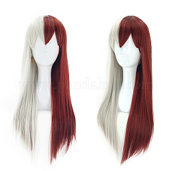 Parrucche cosplay kawaii lunghe metà argento bianco metà rosso con frangia, parrucche sintetiche per costumi da trucco, 19.7 pollice (50 cm)