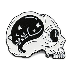 Cartoon Cat & Skull Enamel Pins, Black Zinc Alloy Badge, White, 23x29.5x1mm