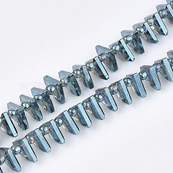 Chapelets de perles en verre électroplaqué, facette, fan, bleu acier, 10x12.5x4mm, Trou: 1mm, Environ 90 pcs/chapelet, 19.2 pouce