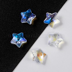 Transparent Glass Pendants, Faceted, Star Charms, Clear AB, 13x13.5x7mm, Hole: 1mm