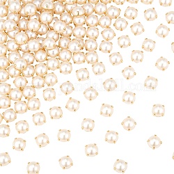 Gorgecraft 200 Stück Nähperlen, zwei Löcher, zum Aufnähen von Perlen und Strassen mit goldener Klaue, flache Rückseite, halbrunde Perlen, Bekleidungszubehör für Bastelkleidung (7.5 mm)