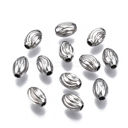 Perles ondulées en 201 acier inoxydable, ovale, couleur inoxydable, 7x5mm, Trou: 1.6mm