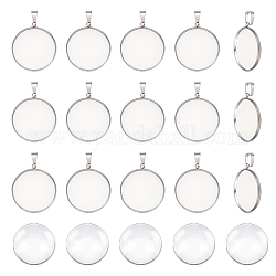 UNICRAFTALE 30 Sets Cabochon Pendants 304 Stainless Steel Round Cabochon Necklace Charms with Pinch Bails Blanks Bezel Pendant Trays with Glass Cabochon for DIY Jewelry Making