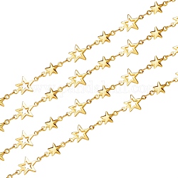 Cadenas de eslabones de estrella de latón, soldada, Plateado de larga duración, dorado, estrella: 12x7.7x1.5mm y 10.5x6x2mm, 2 m / caja