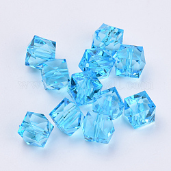 Perles en acrylique transparente, facette, cube, bleu profond du ciel, 10x10x8mm, Trou: 1.5mm, environ 900 pcs/500 g