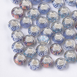 Resina perline europei, perline con foro grande, con anima in ottone placcato color argento, rondelle, colore misto, 14x8.5~9mm, Foro: 5 mm