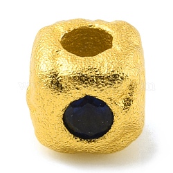 Perles séparateurs en laiton, avec strass, carrée, couleur or mat, indigo foncé, 4x4.5x4.5mm, Trou: 1.8mm