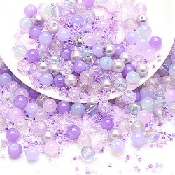 Perle di vetro, tondo & stella marina & pesce & rondelle, stile misto, lilla, 2~14x2~10x1~8.5mm, Foro: 0.8~1.5 mm