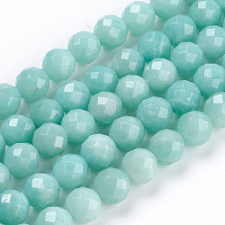 Gemstone Beads Strands, Grade AA Natural Amazonite, Faceted, Round, 8mm, Hole: 1mm, about 49pcs/strand, 15.5 inch