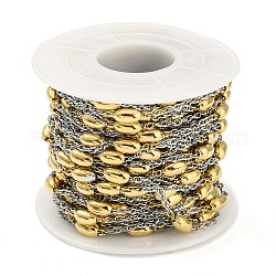 Ионное покрытие (ip) 304 овальная цепь из нержавеющей стали, пайки, с катушкой, золотые и нержавеющая сталь цвет, бусины : 7x4 мм, около 32.81 фута (10 м) / рулон