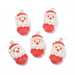 Ciondoli natalizi in resina opaca, con anse in ferro tono platino, Babbo Natale, rosso, 28.5x16x10mm, Foro: 2 mm