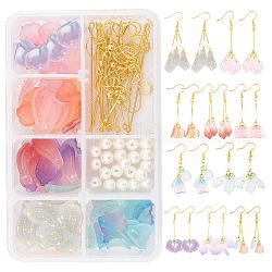 Sunnyclue DIY Blütenblatt Thema Ohrring Herstellung Kits, inklusive Glasanhänger, Perlige Glasperlen, Messing Ohrhaken, Zubehör aus Eisen, golden