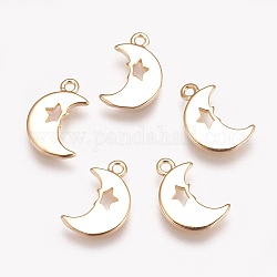 Brass Charms, Moon, Nickel Free, Real 18K Gold Plated, 12x8x1mm, Hole: 1mm