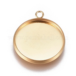 Ion Plating(IP) 304 Stainless Steel Pendant Cabochon Settings, Plain Edge Bezel Cups, Flat Round, Golden, Tray: 16mm, 20.5x17.5x2mm, Hole: 1.8mm