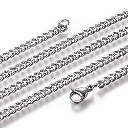Мужские кубинские цепочки, модная 304 ожерелья нержавеющей стали, с карабин-лобстерами , цвет нержавеющей стали, 23.82 дюйм (60.5 см), 3.5 мм