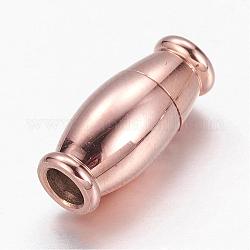 Baril 304 fermoirs magnétiques en acier inoxydable avec emembouts à coller, or rose, 14x6.5mm, Trou: 3mm