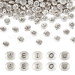 100 stücke 5 legierung perlen im tibetischen stil, Antik Silber Farbe, Oval mit buchstaben, Antik Silber Farbe, 6x6.5x3.3 mm, Bohrung: 1 mm, 20pcs / style