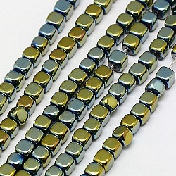 Electroplate non magnetici ematite sintetico fili di perline, cubo, grado a, verde placcato, 2x2x2mm, Foro: 0.6 mm, circa 200pcs/filo, 16 pollice