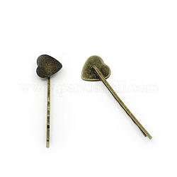 Accessoires bobby épingle à cheveux en laiton , cœur, bronze antique, 62x27x6mm, Plateau: 17x16 mm