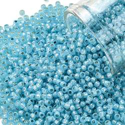 Toho perles de rocaille rondes, Perles de rocaille japonais, (2117) aqua laiteux doublé d'argent, 11/0, 2.2mm, Trou: 0.8mm, environ 1103 pcs/10 g