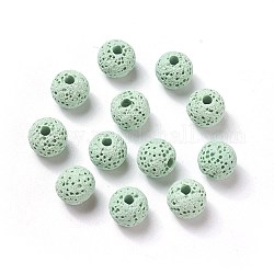 Perles de pierre de lave naturelle non cirées, pour perles d'huile essentielle de parfum, perles d'aromathérapie, teinte, ronde, vert clair, 8.5mm, Trou: 1.5~2mm