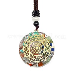 Colliers à pendentif en pierres mélangées naturelles et synthétiques chakra orgonite, collier en fil de nylon pour femme, plat rond, étoiles du nord, 25.59 pouce (65 cm)