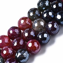 Filo di perline di agata naturale, lustro di perla placcato, sfaccettato, tondo, colore misto, 12mm, Foro: 1.6 mm, circa 30~33pcs/filo, 13.70~15.75 pollice (34.8~40 cm)
