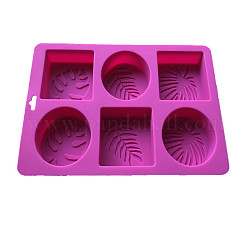 Silikonformen mit 6 Mulde, für die handgemachte Seifenherstellung, Rechteck mit Blatt, Medium violett rot, 205x170x28 mm, Innendurchmesser: 70x60 mm