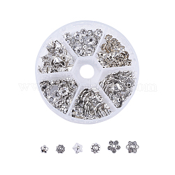 Tappi di perline in lega stile tibetano stile misto, fiore, multi-petalo, argento antico, 1mm, Foro: 6.5~10.5x2.5~5 mm, su 1~2pcs / vano