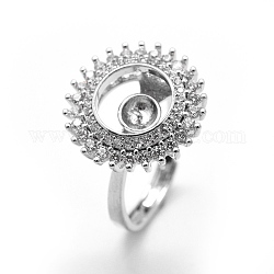 Laiton composants d'anneau pour les doigts, avec zircons, pour la moitié de perles percées, réglable, clair, platine, 18mm