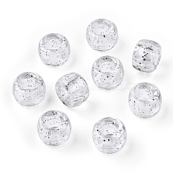 Perles en plastique transparentes, avec de la poudre de paillettes, baril, clair, 9x6mm, Trou: 3.8mm, environ 1900 pcs/500 g