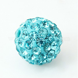 Perles de boule pavé disco , Perles de strass en argile polymère, Grade a, ronde, aigue-marine, pp12 (1.8~1.9mm), 8mm, Trou: 1mm