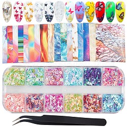 Nail Art Kits, with Nail Art Transfer Stickers, Butterfly Nail Art Sequins and Stainless Steel Nail Art Picking Tweezers, Mixed Color