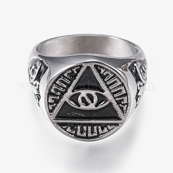 304 Siegelringe aus Edelstahl für Herren, Breitbandfingerringe, Dreieck mit Auge, Antik Silber Farbe, Größe 11, 21 mm
