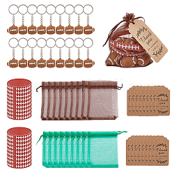 Superfindings bracelet cordon en silicone motif rugby, avec porte-clés en plastique pvc rugby et étiquettes de prix en papier kraft rectangle et sacs à cordon en organza, couleur mixte, 85~120x45~90x0.5~1.5mm