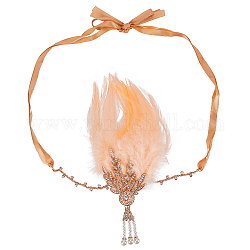 Bandeau hippie plume couronne florale, avec chaîne en alliage et strass, plage de mariage mariée accessoires de cheveux décoratifs, peachpuff, 220~1170x9~145x22mm, 2 pièces / kit