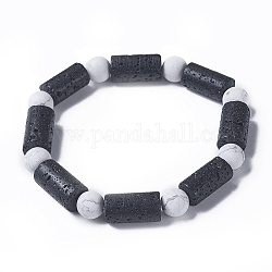 Natural Lava Rock Beaded Stretch Bracelets, with Round Howlite Beads, Column, 2-1/8 inch(5.4cm)