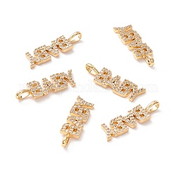 Brass Micro Pave Clear Cubic Zirconia Pendants, Long-Lasting Plated, Lead Free & Cadmium Free & Nickel Free, Baby Word Shape, Children's Day, Real 18K Gold Plated, 25.5x8x2mm, Hole: 2.5x4.5mm