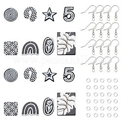 Sunnyclue DIY Schwarz-Weiß-Ohrringe Sets, 16pcs Stern & Bogen & Nummer 5 & Geometrie Acrylanhänger, 56 Stück Messing-Ohrringhaken und Sprungringe, Mischfarbe, 6~40.5x25~32x2.3~3 mm, Bohrung: 1.5~1.6 mm