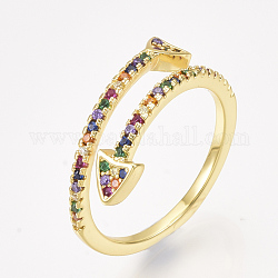 Micro cuivres ouvrent zircone cubique anneaux de manchette, anneaux ouverts, flèche, colorées, taille 7, 17mm