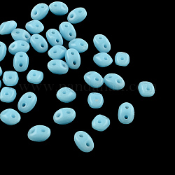 Perlas de semillas de 2-hoyo, Abalorios de cristal checas, luz azul cielo, 5x3.5x2.5~3mm, agujero: 0.5 mm, aproximamente 5850 unidades / bolsa, 450 g / bolsa