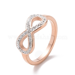 Crystal Rhinestone Infinity Finger Ring, Ion Plating(IP) 304 Stainless Steel Jewelry for Women, Rose Gold, US Size 7(17.3mm)