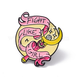 Broche en émail dessin animé rose, mot combat comme insigne de féminisme en alliage de fille pour les vêtements de sac à dos, Motif de lune, 27.94x25.4mm