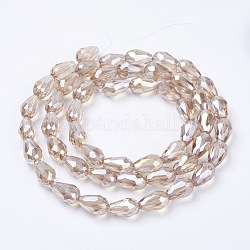 Electroplate Glass Beads Strands, AB Color Plated, Faceted Teardrop, Linen, 15x10mm, Hole: 1mm, 50pcs/strand, 27.1 inch