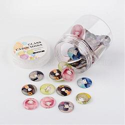 Glass Cabochons, Little Girl Printed, Flatback Half Round/Dome, Mixed Color, 25x7mm, about 50pcs/box