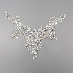 Appliques de costume en strass à motif de fleurs à coudre à la main, appliques de perles en forme de v, cristal ab, 350x360x6mm