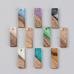 Pendentifs en bois de résine et de noyer, rectangle, couleur mixte, 20x6.5x3mm, Trou: 1.8mm
